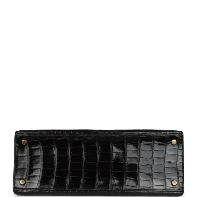 Vintage Hermes Kelly Sellier 32 Black Shiny Porosus Crocodile Gold Hardware Vintage Hermes Kelly Sellier 32 Black Shiny Porosus Crocodile Gold Hardware