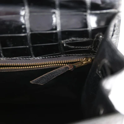 Vintage Hermes Kelly Sellier 32 Black Shiny Porosus Crocodile Gold Hardware Vintage Hermes Kelly Sellier 32 Black Shiny Porosus Crocodile Gold Hardware