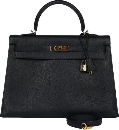 Vintage Hermes Kelly Sellier 35 Black Fjord Gold Hardware Vintage Hermes Kelly Sellier 35 Black Fjord Gold Hardware