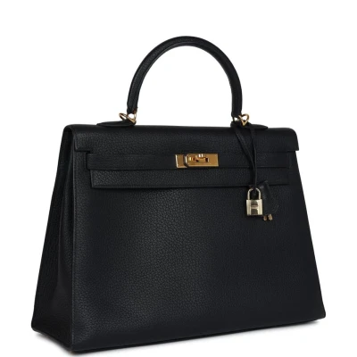 Vintage Hermes Kelly Sellier 35 Black Fjord Gold Hardware Vintage Hermes Kelly Sellier 35 Black Fjord Gold Hardware