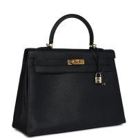 Vintage Hermes Kelly Sellier 35 Black Fjord Gold Hardware Vintage Hermes Kelly Sellier 35 Black Fjord Gold Hardware