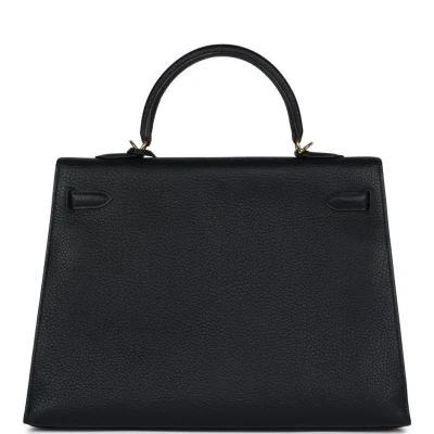 Vintage Hermes Kelly Sellier 35 Black Fjord Gold Hardware Vintage Hermes Kelly Sellier 35 Black Fjord Gold Hardware