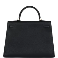 Vintage Hermes Kelly Sellier 35 Black Fjord Gold Hardware Vintage Hermes Kelly Sellier 35 Black Fjord Gold Hardware