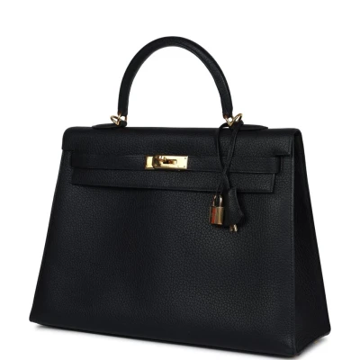 Vintage Hermes Kelly Sellier 35 Black Fjord Gold Hardware Vintage Hermes Kelly Sellier 35 Black Fjord Gold Hardware