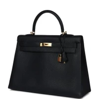Vintage Hermes Kelly Sellier 35 Black Fjord Gold Hardware Vintage Hermes Kelly Sellier 35 Black Fjord Gold Hardware