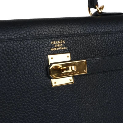 Vintage Hermes Kelly Sellier 35 Black Fjord Gold Hardware Vintage Hermes Kelly Sellier 35 Black Fjord Gold Hardware