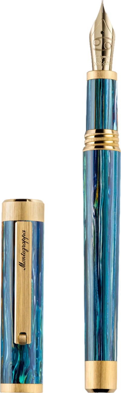 Montegrappa Zero Zodiac Cancer Fountain Pen, Yellow Gold IP Steel, 14k Gold Nib