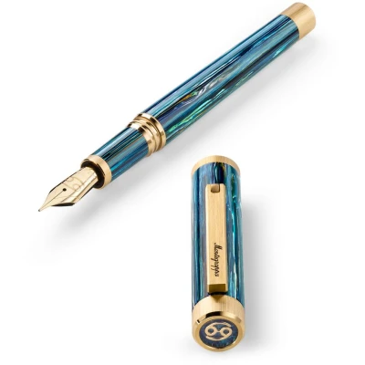 Montegrappa Zero Zodiac Cancer Fountain Pen, Yellow Gold IP Steel, 14k Gold Nib Montegrappa Zero Zodiac Cancer Fountain Pen, Yellow Gold IP Steel, 14k Gold Nib