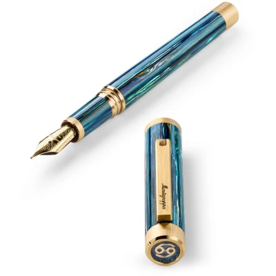 Montegrappa Zero Zodiac Cancer Fountain Pen, Yellow Gold IP Steel, Steel Nib Montegrappa Zero Zodiac Cancer Fountain Pen, Yellow Gold IP Steel, Steel Nib