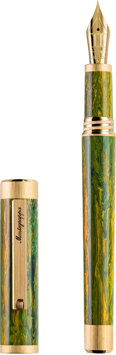 Montegrappa Zero Zodiac Gemini Fountain Pen, Yellow Gold IP Steel, 14k Gold Nib