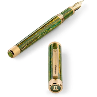 Montegrappa Zero Zodiac Gemini Fountain Pen, Yellow Gold IP Steel, Steel Nib