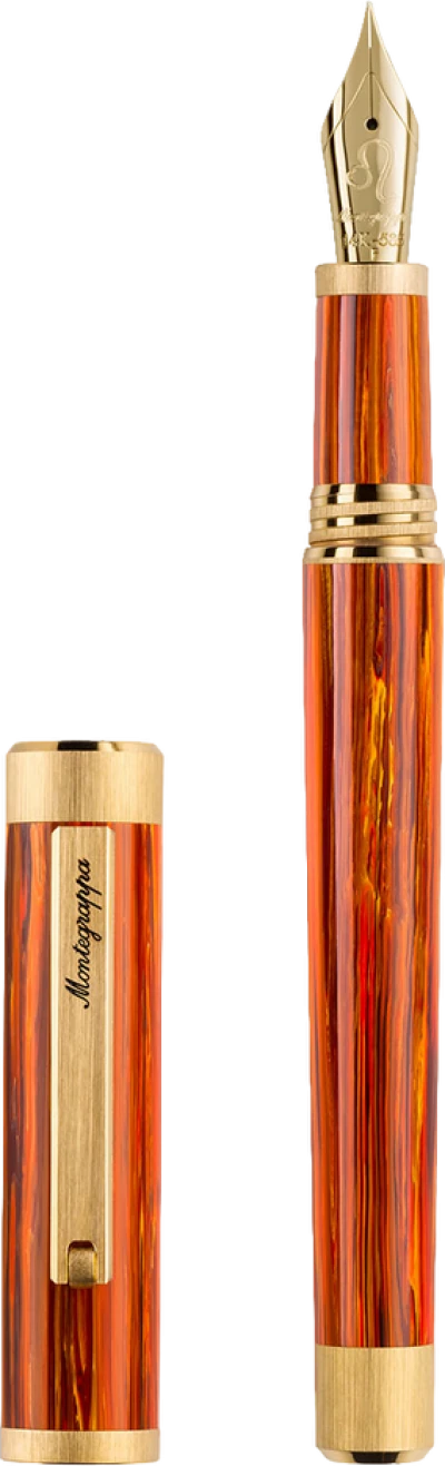 Montegrappa Zero Zodiac Leo Fountain Pen, Yellow Gold IP Steel, 14k Gold Nib