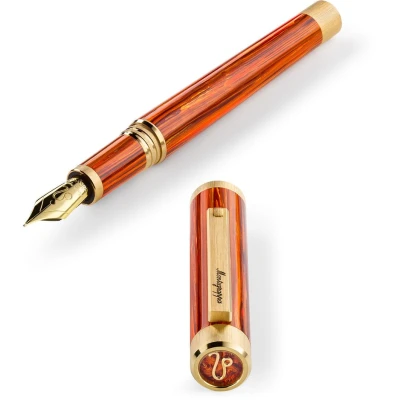 Montegrappa Zero Zodiac Leo Fountain Pen, Yellow Gold IP Steel, 14k Gold Nib Montegrappa Zero Zodiac Leo Fountain Pen, Yellow Gold IP Steel, 14k Gold Nib