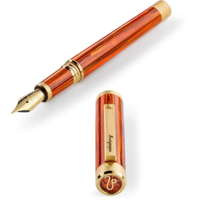 Montegrappa Zero Zodiac Leo Fountain Pen, Yellow Gold IP Steel, Steel Nib