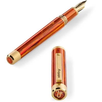 Montegrappa Zero Zodiac Leo Fountain Pen, Yellow Gold IP Steel, Steel Nib