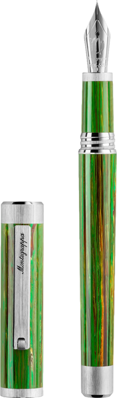 Montegrappa Zero Zodiac Virgo Fountain Pen, Palladium IP Steel, 14k Gold Nib