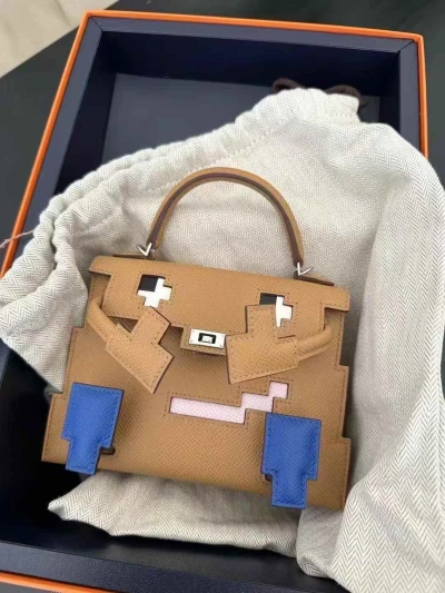 Hermes Kelly doll Picto Biscuit / Blue France / Rose Jaipur / Epsom / phw B Hermes Kelly doll Picto Biscuit / Blue France / Rose Jaipur / Epsom / phw B
